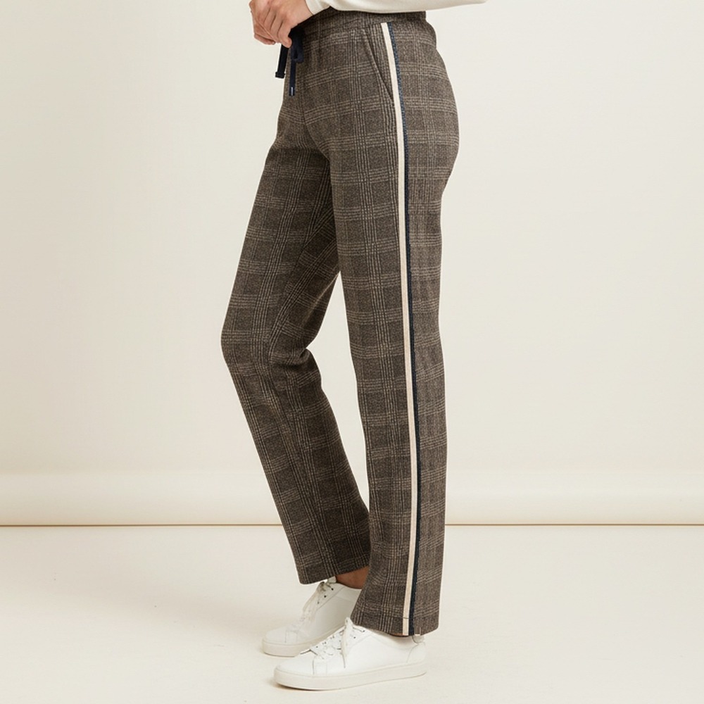 Mystree NWT Plaid Knit Track Pants Womens S Brown Cream Side Stripe Drawstring
